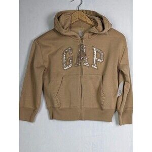 GAP Girls Tan Hoodie Sweatshirt Zip Front Logo NWT Size XS (4-5)